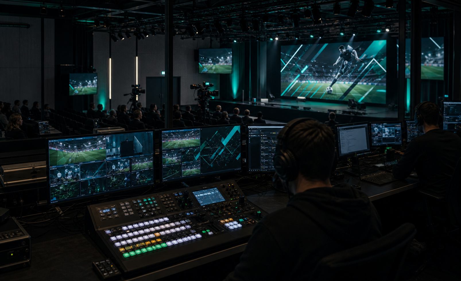 Régie vidéo et écrans synchronisés pour une diffusion sportive multi-sites.